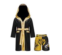 Lejafay Costume Da Pugile Per Bambini Campione Del Mondo Giacca Mantello Con Cappuccio In Satin E Cintura Pantaloncini Da Boxe Collezione Carnevale Anni B4 5-6 anni