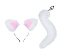 Lejafay Costume Gatto Plug Anale Per Uomo Donna Tappo Anale In Acciaio Inossidabile Con Coda Di Volpe Comodo Giocattolo Per Attività A Letto Bianco Rosa Taglia unica