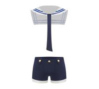 Lejafay Costume Marinaio Navale Due Pezzi Uomo Lingerie Con Collare Righe E Boxer Notte Blu navy S