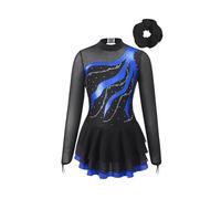 Lejafay Vestito da Pattinaggio Artistico con Diadema per Bambina Body Brillante da Danza Manica Lunga con Gonna A tutù A Strati Abito Ballerina Competizione Anni Blu Reale 13-14 Anni