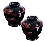 Lejelyma 2pcs ciotole di zuppa di miso, ciotole giapponesi di plastica da 2 pezzi con coperchio, riso da 3, 7x3, 73, 7 pollici di cucina coreana Riso giapponese
