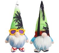 Lejelyma 2Pcs Summer Gnomes, 10 Inch Cute Plush Beach Gnome Sunglasses Dwarf Figurines Wearing Flip-Flops Hawaiian Style Ornaments for Home Farmhouse Decor