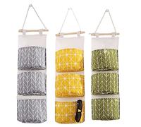 Lejelyma 3PCS Wall Hanging Storage Bag 3-Layer Over Door Storage Waterproof Linen Fabric Simple Style Hanging Pocket Organiser Easy to Hang for Home Decor