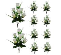 Lejelyma Artificial Rose 10 Bouquets 13.8'' Realistic Fake Roses with 7 Heads Silk Faux Flowers Cemetery Flowers for Grave Vivid Artificial for Wedding Party Home Decoration White
