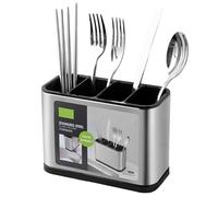 Lejelyma Kitchen Utensils Holder 7x3x5in 4-Grid Stainless Steel Cutlery Holder with Draining Hole Anti-Slip Rustproof Cutlery Caddy for for Spoons, Spatulas, Forks