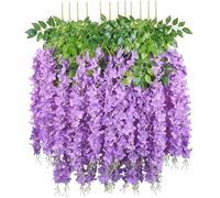 Lejelyma Wisteria Hanging Flowers 12Pcs 3.77 Ft Artificial Wisteria Hanging Flowers Garland Decorative Fake Flower Garland Realistic Silk for Home Wedding Decor, Light Purple
