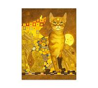 Leju Art Gatto dorato della tela di canapa Pittura Gustav Klimt Opere d'arte Stampa Retro Astratto Poster Animali Immagini da parete Decorazione della casa 60X80 cm (24x31 pollici) Cornice interna