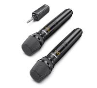 LEKATO Microfoni wireless 2,4 GHz doppi ricaricabili fino a 30 ore di autonomia Set di microfoni in metallo per karaoke, canto chiesa, festa, matrimonio (nero)