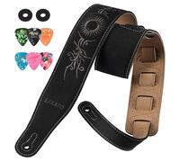 LEKATO Tracolla per basso in pelle scamosciata, larghezza 6,1 cm, imbottita con cuscino in schiuma, da 89 cm a 129,5 cm, compatibile con chitarre acustiche, bassi ed elettriche, nero