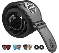 LEKATO Tracolla per chitarra con plettro per chitarra Tracolla per chitarra regolabile con estremità in vera pelle Lunghezza da 45 "a 55" per bassi elettrici acustici Larghezza 3" (Nero)