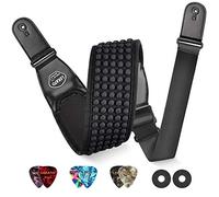 LEKATO Tracolla per chitarra imbottita in neoprene estremità in vera pelle, cinghie per chitarra regolabili per bassi elettrici con 6 plettri e 2 chiusure per tracolla