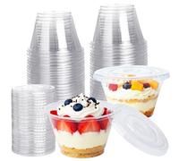 Lekeeu Tazze Bicchieri da Dessert con Coperchio Plastica 50 Pezzi Bicchieri Mini Coppette Riutilizzabil 7 oz per Mousse Budini Gelati Feste Picnic Matrimoni