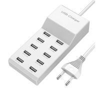 LEKEFET - Caricatore USB multiuso, 50 W, 10 porte, connettore singolo 5 V/2,4 A/1 A, alimentatore USB, caricatore Station, per iPhone, iPad, Samsung Galaxy Pixel Huawei, colore: Bianco