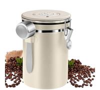 LEKEFET - Contenitore per caffè ermetico, in acciaio inossidabile, da 1,8 l, con cucchiaio, contenitore per caffè ermetico, con visualizzazione della data, colore: bianco