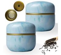 LEKEFETO 2 contenitori rotondi in metallo per tè sfuso, spezie o matcha, con coperchio ermetico, diametro 8,5 cm