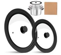 LEKEFETO 2 coperchi universali per padelle Ø 16/18/20 cm e 24/26/28 cm per pentole, coperchi in vetro per padelle con bordo in silicone resistente al calore, coperchio per pentola per cottura