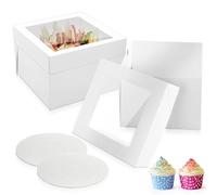 LEKEFETO 2 scatole per torte bianche - scatola per torte con finestra e scatola per torte in cartone, per compleanni e feste (30,5 x 30,5 x 30,5 x 30,5 cm)