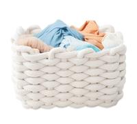 LEKEFETO 20 x 15 x 12 cm, cestino in cotone: cestino intrecciato, cestini per la conservazione di piccoli articoli per la casa, per la cameretta dei bambini, camera da letto, soggiorno - bianco