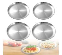 LEKEFETO 4 piatti in acciaio inox Φ 20 cm e 23 cm, piatti rotondi in acciaio inox, piatti da campeggio, piatti in acciaio inox stabili per campeggio, picnic, escursioni, cucina
