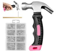 LEKEFETO 560 - Set di mini martelli con chiodi hardware, piccolo martello per artigli con manico antiscivolo, 280 chiodi da parete e 280 chiodi per finitura, fai da te, campeggio, riparazione