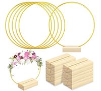 LEKEFETO 6 anelli in metallo dorato da 30 cm, con supporto in legno: anelli decorativi in metallo con supporto, decorazione con piedino, ghirlanda fai da te, acchiappasogni, per fiori fai da te,