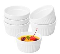 LEKEFETO 6 ciotole per soufflé da 160 ml, in ceramica, per soufflé, per souffle, piatti da dessert, per cottura in cucina, lavabili in lavastoviglie, Ø 9 cm, colore bianco