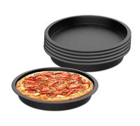 LEKEFETO 6 teglie per pizza: teglia per pizza Ø 20 cm, in acciaio inox rotondo con rivestimento antiaderente, per pizza, torte di fiamma, durevole e facile da pulire (nero)