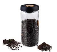 LEKEFETO Barattolo per caffè con coperchio sottovuoto: barattolo da 1800 ml in vetro con coperchio nero, conservazione sostenibile, contenitore per caffè sottovuoto, ermetico per tè, noci, cacao,