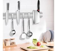 LEKEFETO Barra magnetica con 3 ganci e tappetino antiscivolo, supporto magnetico in acciaio inox, per utensili da cucina o utensili, 40 cm