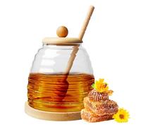 LEKEFETO Bicchiere per miele con cucchiaio e coperchio in legno: 500 ml, in vetro, per conservare miele