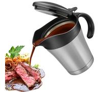 LEKEFETO Boccale per salse in acciaio inox 304, 450 ml: brocca per salse con coperchio nero, a doppia parete, per salsa alla bistecca, elegante salsa termica argentata per buffet di festa (nero