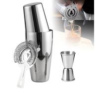 LEKEFETO Boston - Set shaker da cocktail da 600 ml e 450 ml, in acciaio inox, con colino e misurino, in metallo, accessori da bar di alta qualità, shaker professionale Boston per Bartending