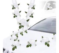 LEKEFETO Decorazione per auto, per matrimonio, cofano, decorazione per auto, con 9 fiori di seta e 2 x 180 cm, in tulle, per matrimoni, feste, matrimoni, ricevimenti, cerimonie