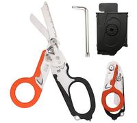 LEKEFETO Forbici di salvataggio multifunzione con fodero K nero - forbici professionali 6 in 1 con chiave di regolazione (acciaio inossidabile 420HC, pieghevole) per servizi di soccorso, primo