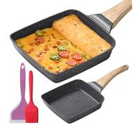LEKEFETO Padella per Omelette Giapponese, Padella Tamagoyaki con Spatola in Silicone e Pennello, Antiaderente Padella Rettangolare per Frittate Giapponesi, per Tutti i Tipi di Fornelli, Nero
