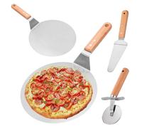 LEKEFETO - Paletta per pizza in acciaio inox per uso alimentare, con manico in legno, con tagliapizza e tagliapizza