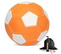 LEKEFETO Palla curva da calcio, misura 5, materiale Eva, flessibile, per bambini e allenamento, con pompa a palla, doppio ago + borsa per pallone, colore arancione bianco (22 cm)