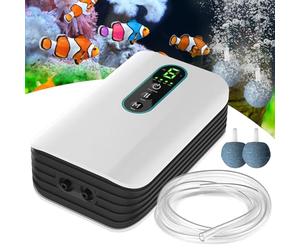 LEKEFETO Pompa ad aria ricaricabile per acquario con 2 uscite per pesca all'aperto e interruzioni di corrente, portata regolabile di 1,5 l/min, ultra silenziosa, batteria al litio da 2600 mAh, 2