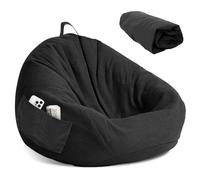 LEKEFETO Pouf per bambini, rivestimento per pouf, senza imbottitura, per donne e interni, relax, camera da letto, 80 x 90 cm, colore nero