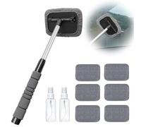 LEKEFETO Pulitore per vetri auto: 9 pezzi pulitore parabrezza rotante a 180° retrattile, kit raschietto per vetri auto con 6 tamponi in microfibra e 2 spruzzatori 100 ml