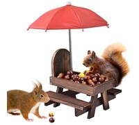 LEKEFETO Scoiattolo casetta con ombrello: tavolo da picnic in legno con supporto per pannocchie, resistente alle intemperie, per scoiattoli Chipmunk Wildlife