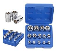 LEKEFETO Set di 14 chiavi a bussola Torx esterne 1/2", 1/4", 3/8", bussole Torx E E4-E24 in CR-V, estrattore di viti, kit di estrattori di dadi, set di chiavi a bussola a profilo elicoidale