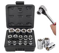 LEKEFETO Set di 14 chiavi a bussola Torx per esterni, 1/2", 1/4", 3/8", Torx E dadi E4-E24 in CR-V, set di estrattori per viti, set di rimozione dei dadi, set di chiavi a bussola a spirale