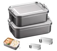 LEKEFETO Set di 2 contenitori per il pranzo in acciaio inox con divisorio, 850 ml + 1400 ml, a prova di perdite, lavabili in lavastoviglie e impilabili, 304 contenitori per alimenti per lavoro e