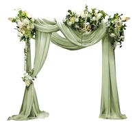 LEKEFETO Set di 2 tende ad arco per matrimonio, in tulle trasparente, 75 x 600 cm, decorazione per matrimoni, fotografie, feste e letto a baldacchino (verde chiaro)