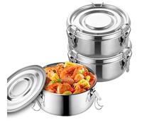 LEKEFETO Set di 3 contenitori per il pranzo rotondi in acciaio inox (12 cm), a prova di perdite, per bambini, in acciaio inox 304 con guarnizione in silicone, ideali per snack, zuppe e cereali (250 ml