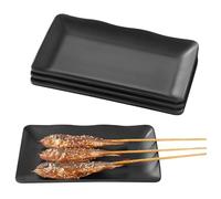 LEKEFETO Set di 4 piatti da portata in melamina, rettangolari, neri opachi, per barbecue, hotpot e feste, lavabili in lavastoviglie e indistruttibili (20,5 x 12,5 cm)