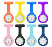 LEKEFETO Set di 8 orologi da infermiera, orologio da sorella con clip | silicone igienico e movimento al quarzo preciso | quadrante girevole per infermieri, medici | 8 colori, Multicolore