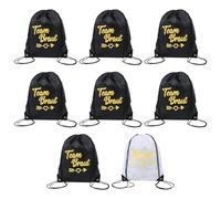LEKEFETO Set di 8 sacchetti da ginnastica Team da sposa - JGA zaino da donna con coulisse - borse da sposa - nero e bianco 42 x 34 cm per addio al celibato addio al nubilato