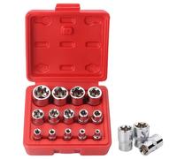 LEKEFETO Set di chiavi a bussola Torx per esterni, 14 pezzi, 1/2", 1/4", 3/8", Torx E dadi E4-E24 in CR-V, set di estrattori per viti, set di rimozione dei dadi, profilo a spirale